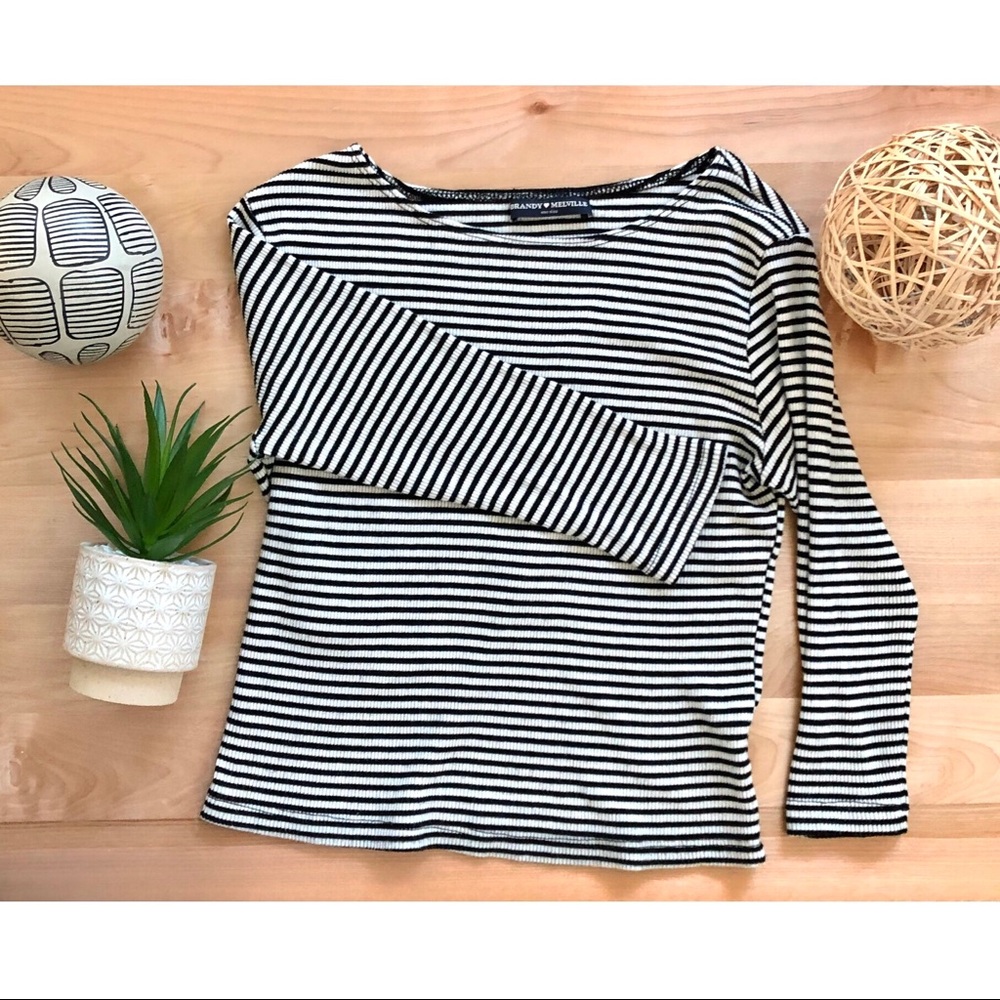 🐆Brandy Melville , White and Black Striped Crop